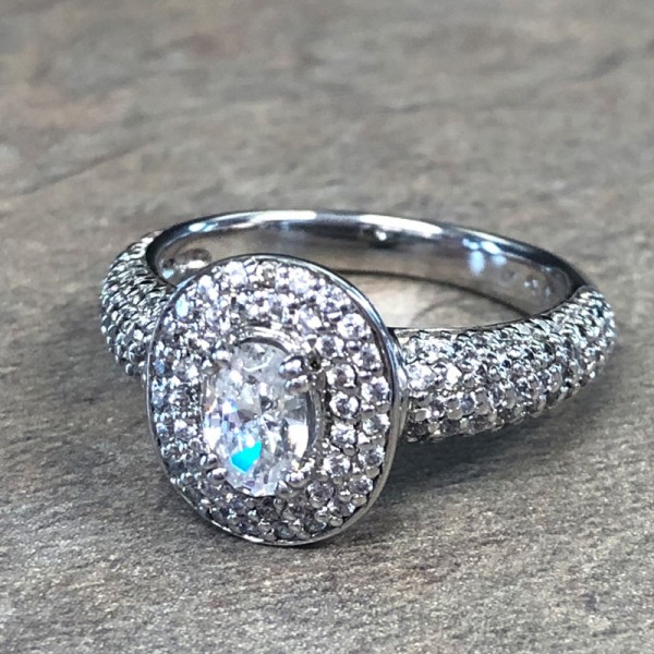 14K White Gold Diamond Encrusted Halo Engagement Ring